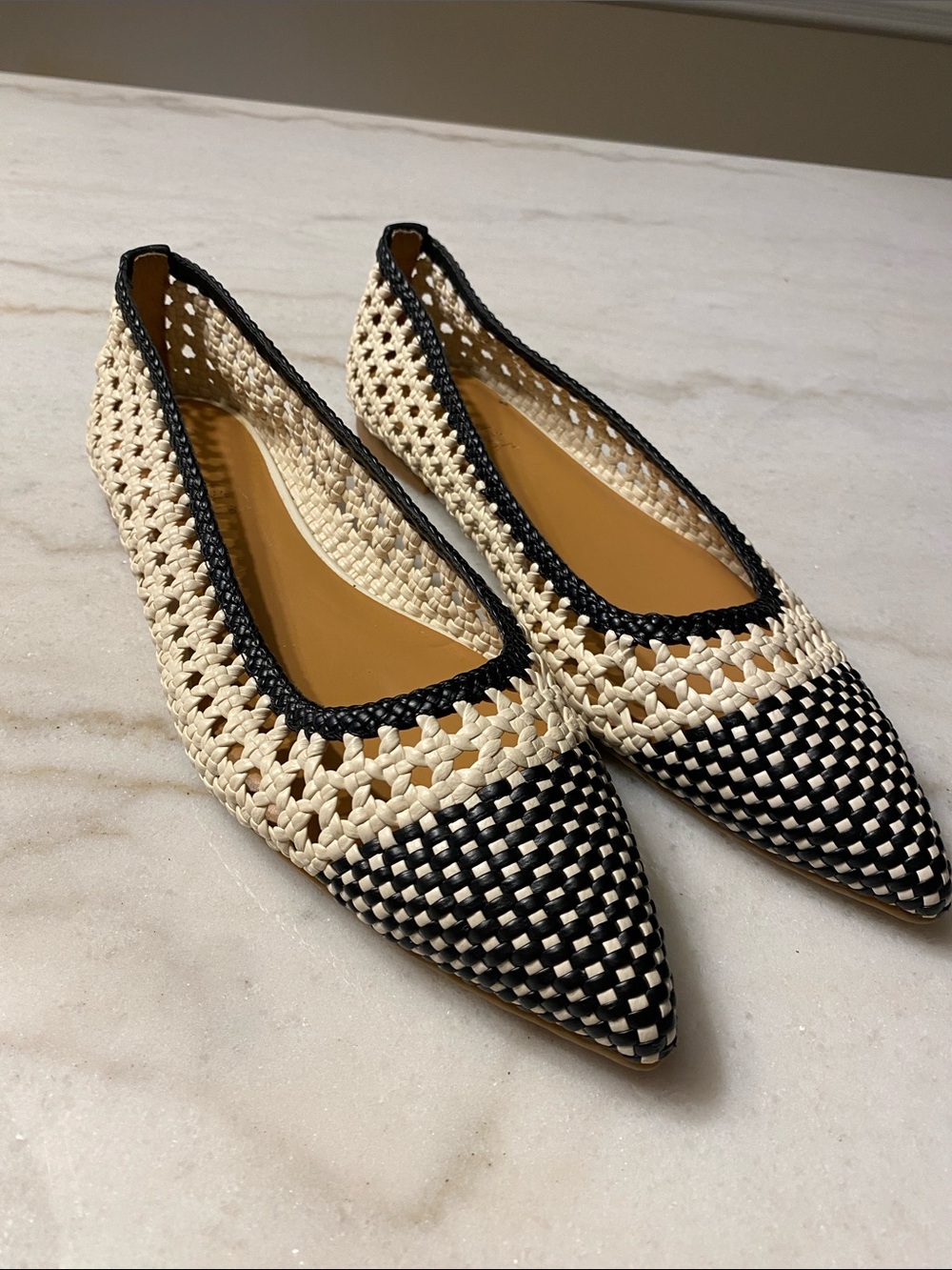 Splendid Nelly Black and White Basketweave Pointy Toe Flats Slip-On